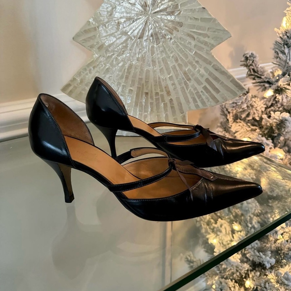 Hermès - Vintage Leather Pumps with Brown Bow - Picture 3 of 9